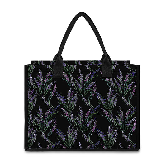 Embroidery Lavender Pattern Print Canvas Tote Bag