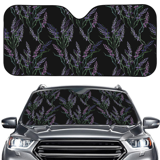 Embroidery Lavender Pattern Print Car Windshield Sun Shade