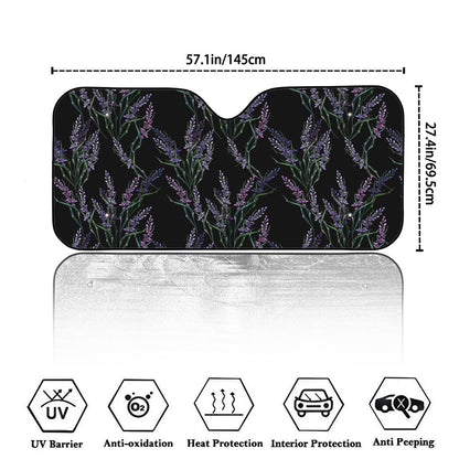 Embroidery Lavender Pattern Print Car Windshield Sun Shade