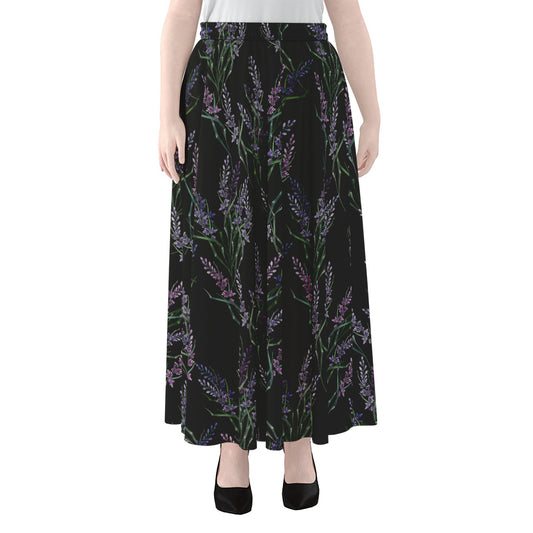 Embroidery Lavender Pattern Print Chiffon Maxi Skirt