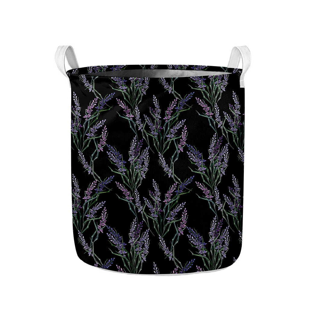 Embroidery Lavender Pattern Print Collapsible Laundry Basket