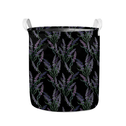 Embroidery Lavender Pattern Print Collapsible Laundry Basket