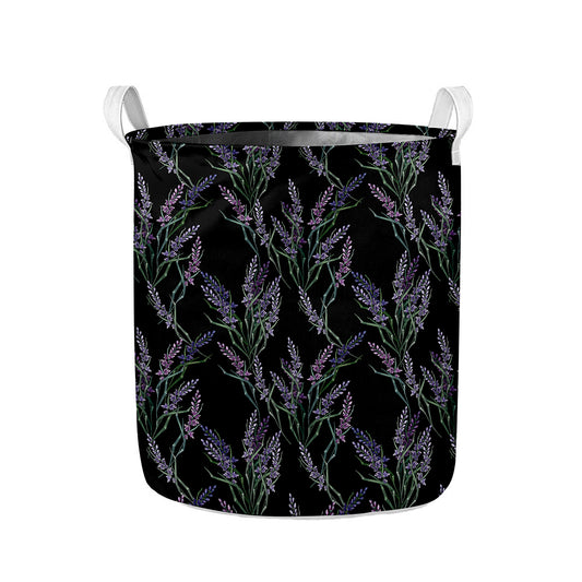 Embroidery Lavender Pattern Print Collapsible Laundry Basket