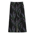 Embroidery Lavender Pattern Print Cotton Front Slit Maxi Skirt