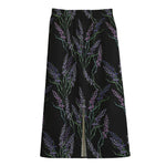 Embroidery Lavender Pattern Print Cotton Front Slit Maxi Skirt