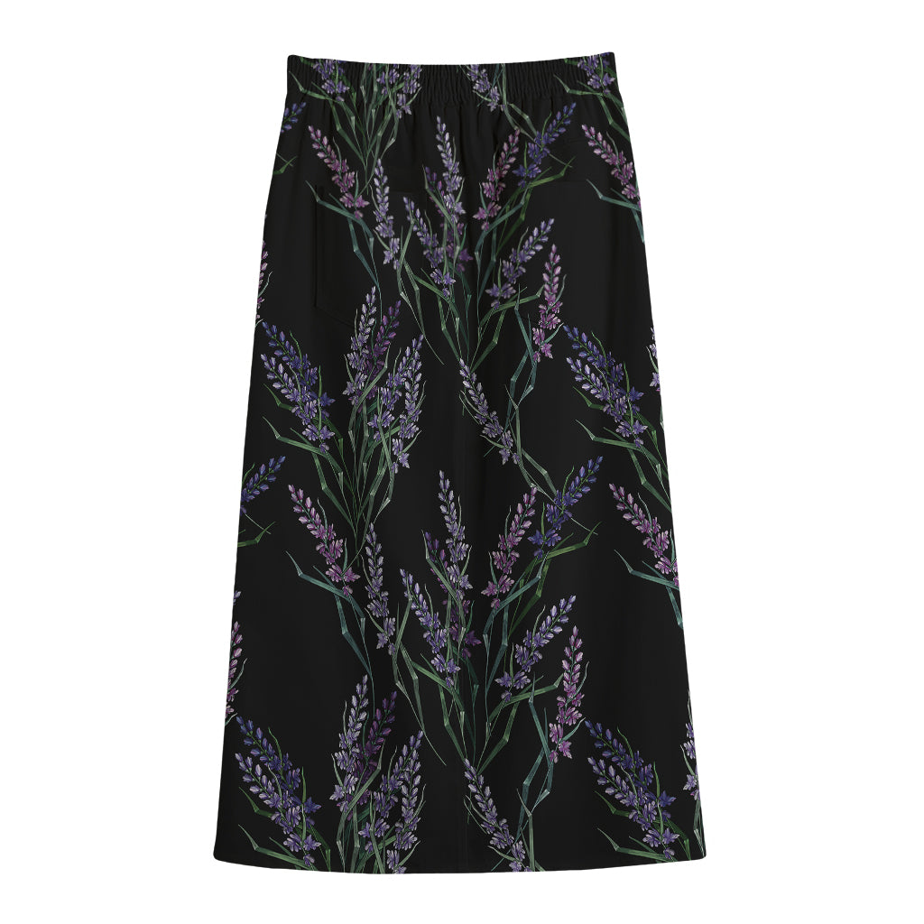 Embroidery Lavender Pattern Print Cotton Front Slit Maxi Skirt