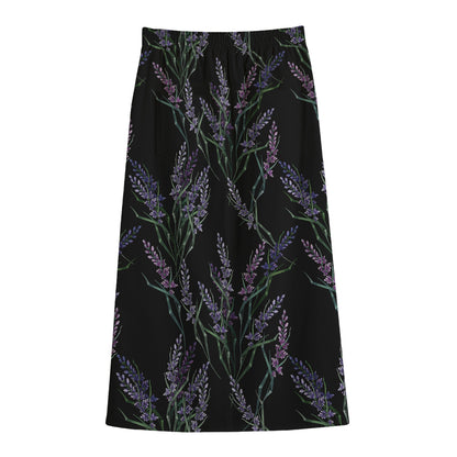 Embroidery Lavender Pattern Print Cotton Front Slit Maxi Skirt