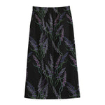 Embroidery Lavender Pattern Print Cotton Front Slit Maxi Skirt