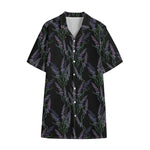 Embroidery Lavender Pattern Print Cotton Hawaiian Shirt