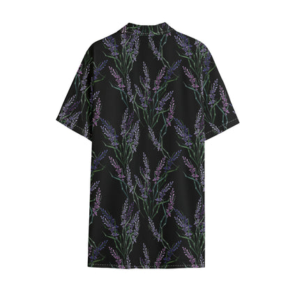 Embroidery Lavender Pattern Print Cotton Hawaiian Shirt