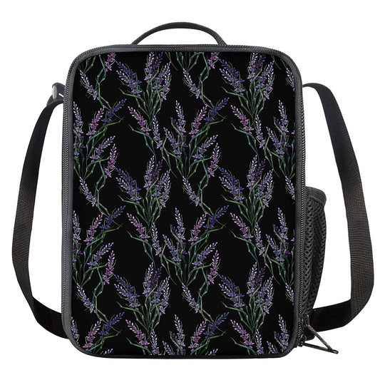 Embroidery Lavender Pattern Print Crossbody Lunch Bag
