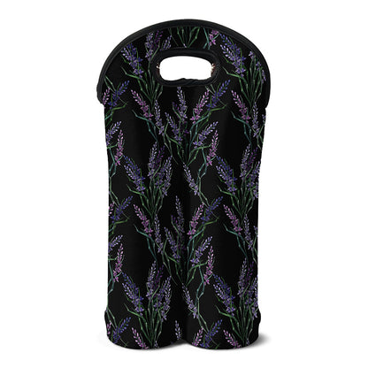 Embroidery Lavender Pattern Print Double Neoprene Wine Tote