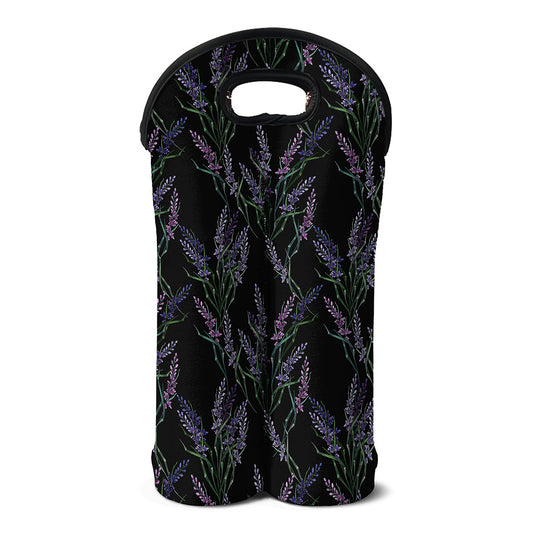 Embroidery Lavender Pattern Print Double Neoprene Wine Tote