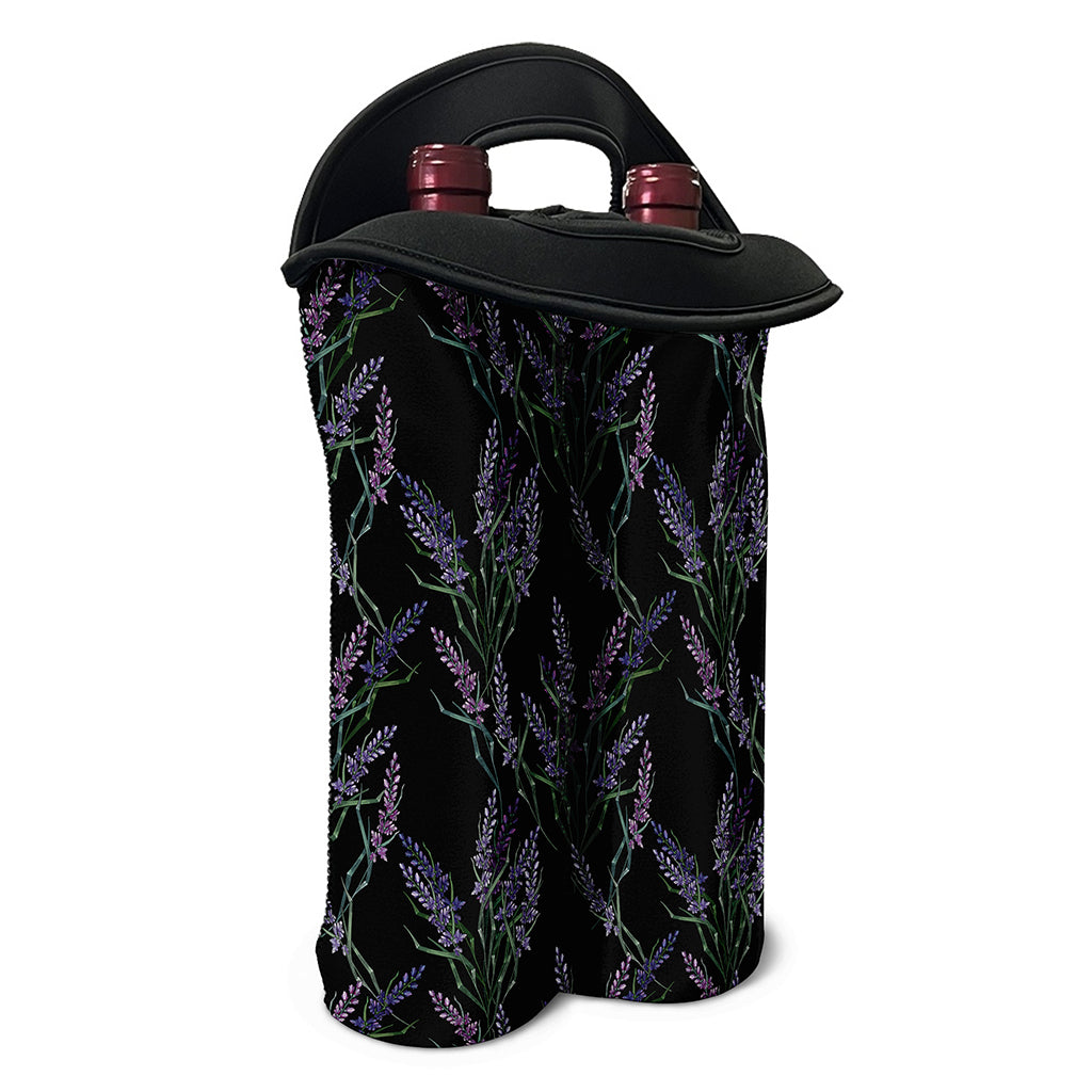 Embroidery Lavender Pattern Print Double Neoprene Wine Tote