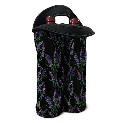 Embroidery Lavender Pattern Print Double Neoprene Wine Tote