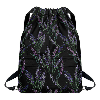 Embroidery Lavender Pattern Print Drawstring Backpack