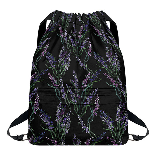 Embroidery Lavender Pattern Print Drawstring Backpack