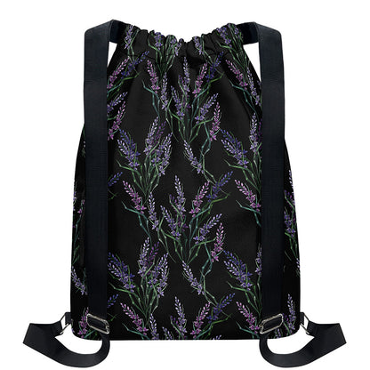 Embroidery Lavender Pattern Print Drawstring Backpack