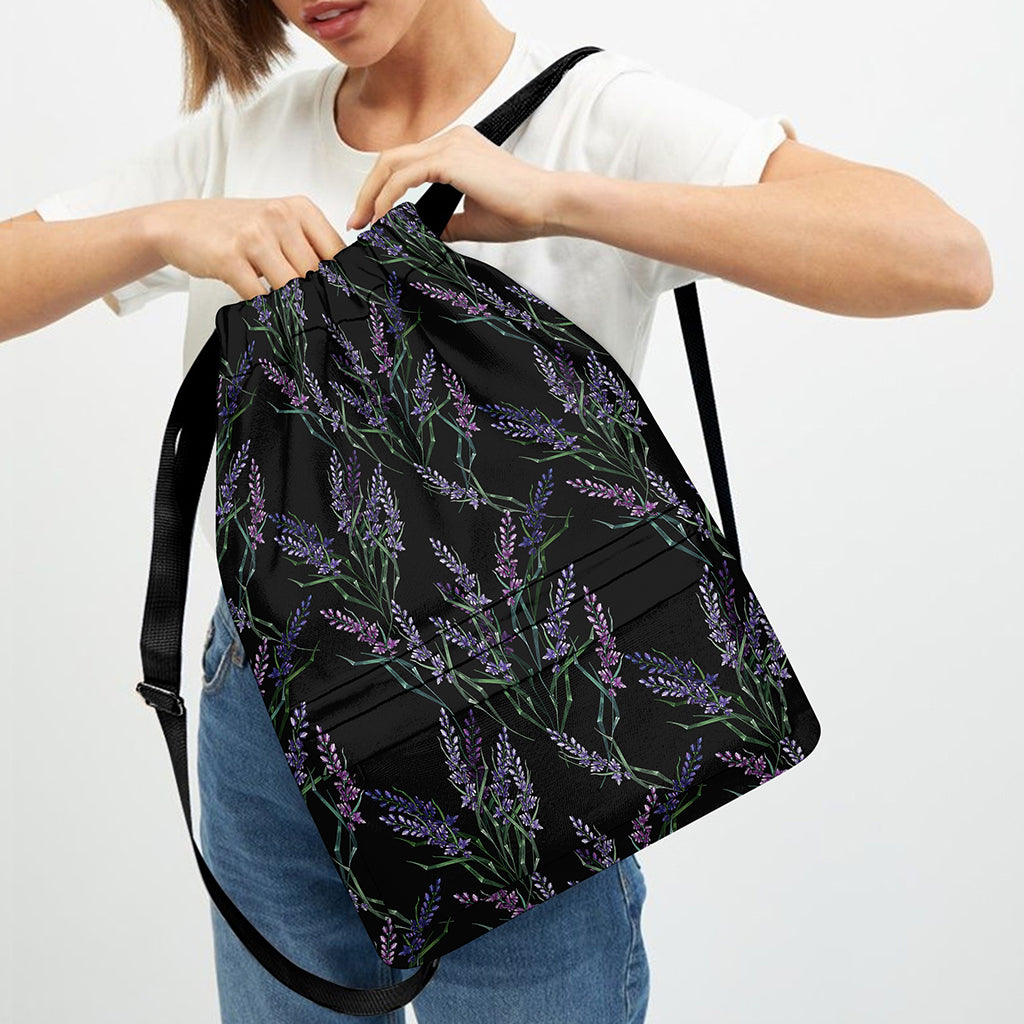 Embroidery Lavender Pattern Print Drawstring Backpack
