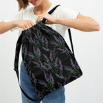 Embroidery Lavender Pattern Print Drawstring Backpack
