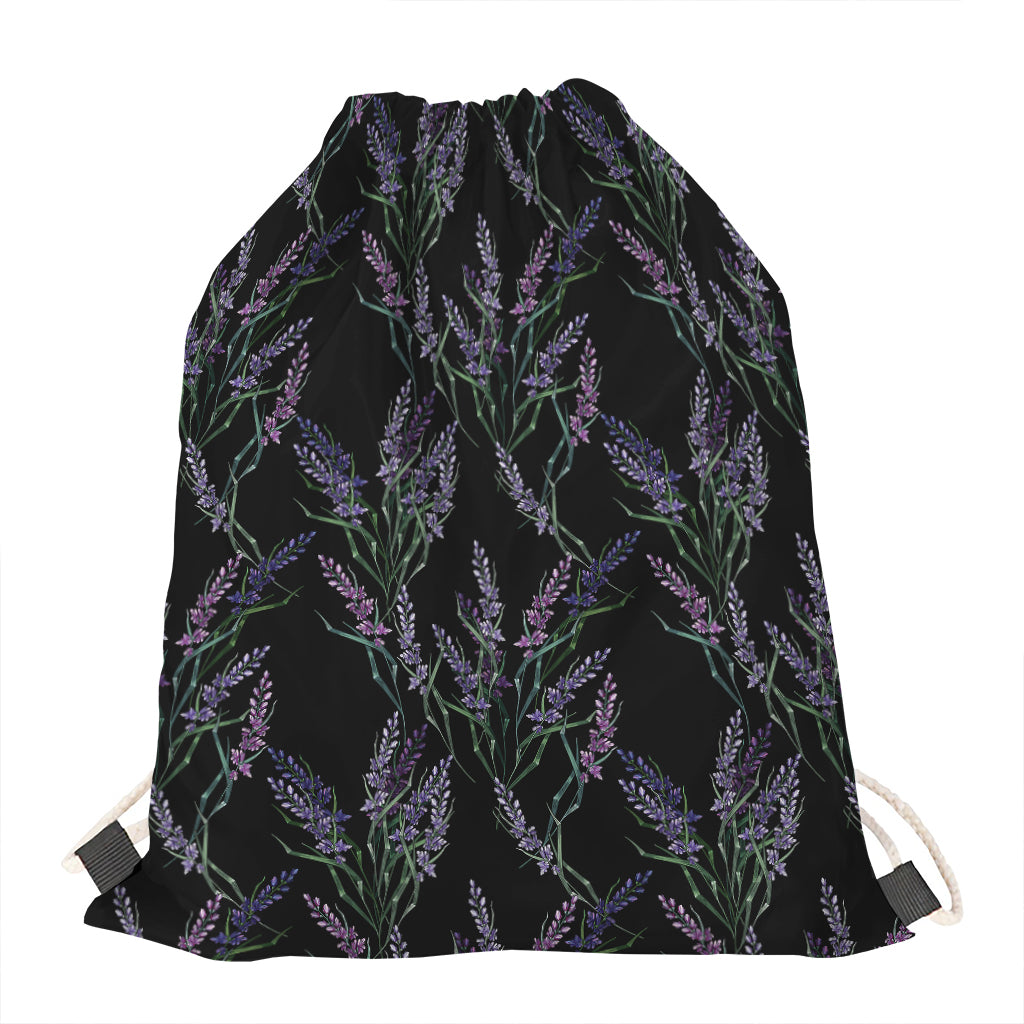 Embroidery Lavender Pattern Print Drawstring Bag