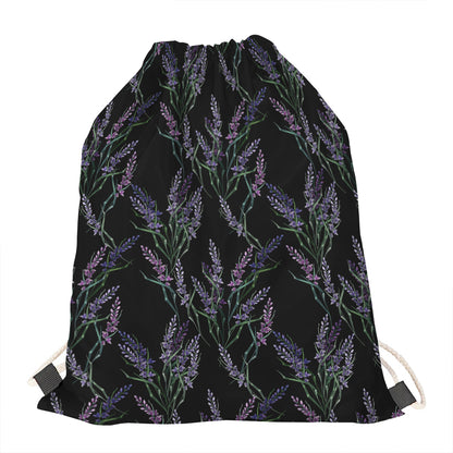 Embroidery Lavender Pattern Print Drawstring Bag