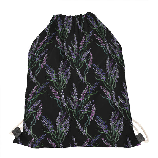 Embroidery Lavender Pattern Print Drawstring Bag