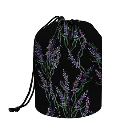 Embroidery Lavender Pattern Print Drawstring Makeup Bag