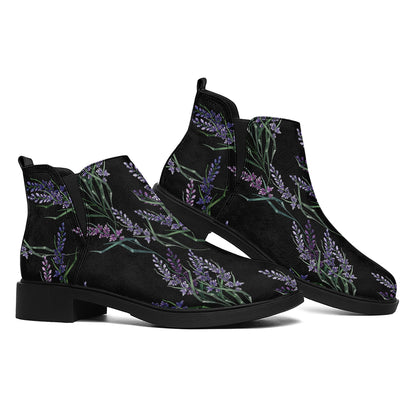 Embroidery Lavender Pattern Print Flat Ankle Boots