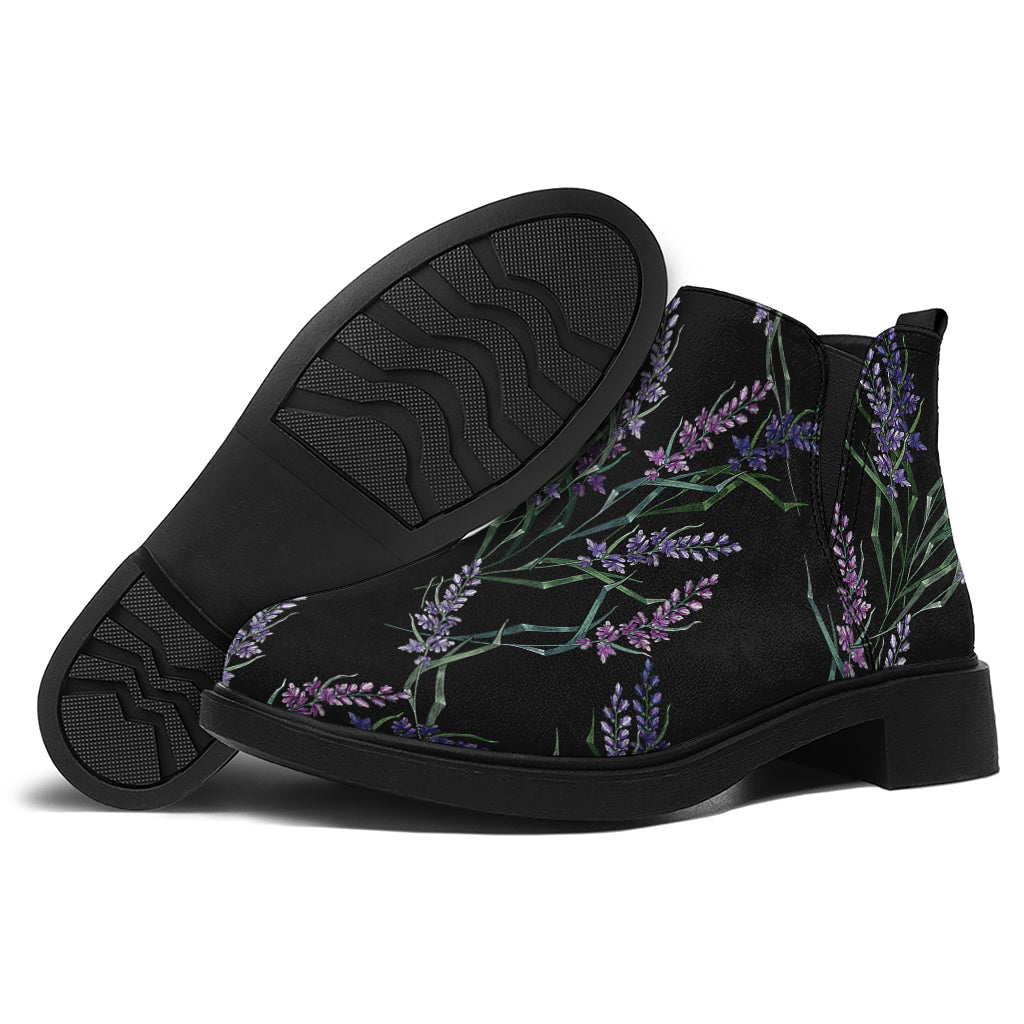 Embroidery Lavender Pattern Print Flat Ankle Boots