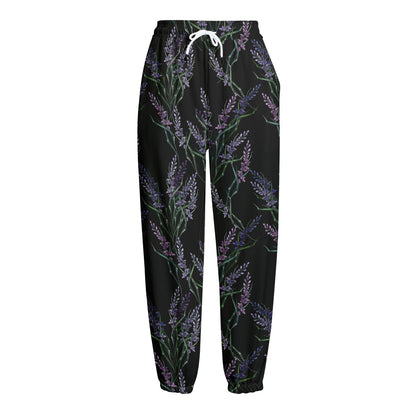 Embroidery Lavender Pattern Print Fleece Lined Knit Pants