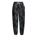Embroidery Lavender Pattern Print Fleece Lined Knit Pants