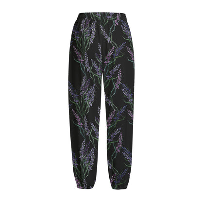 Embroidery Lavender Pattern Print Fleece Lined Knit Pants