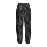 Embroidery Lavender Pattern Print Fleece Lined Knit Pants