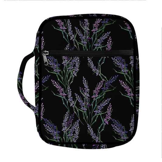 Embroidery Lavender Pattern Print Front Pocket Bible Bag
