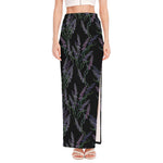 Embroidery Lavender Pattern Print High Slit Maxi Skirt