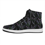 Embroidery Lavender Pattern Print High Top Leather Sneakers