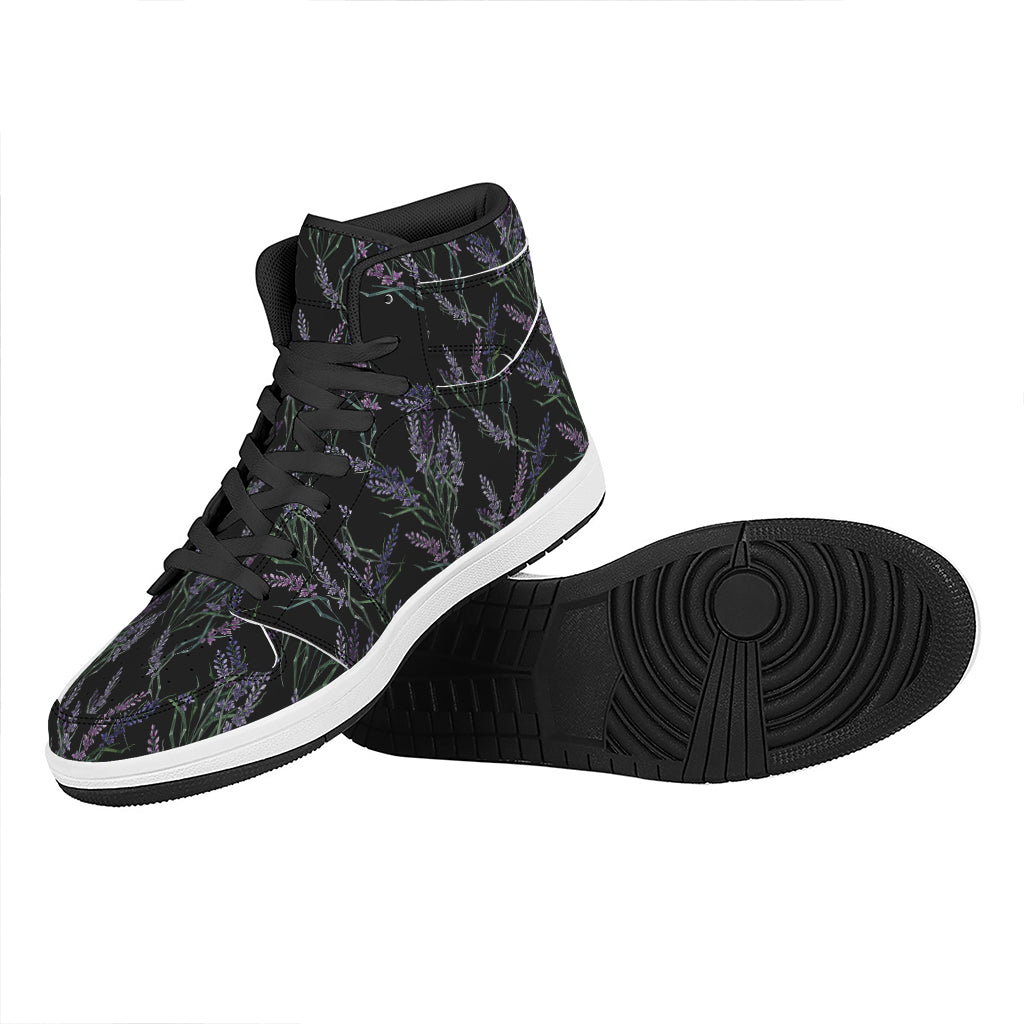 Embroidery Lavender Pattern Print High Top Leather Sneakers