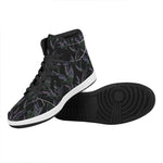 Embroidery Lavender Pattern Print High Top Leather Sneakers