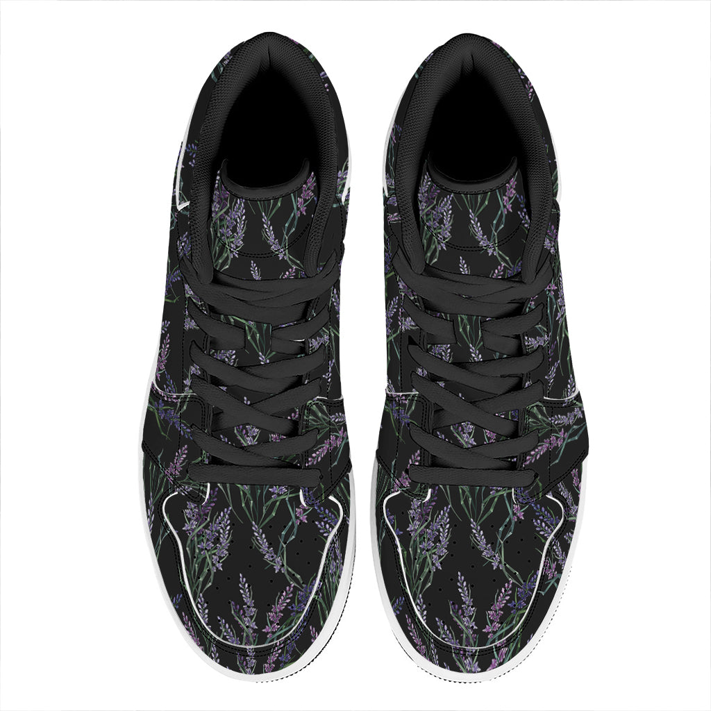 Embroidery Lavender Pattern Print High Top Leather Sneakers