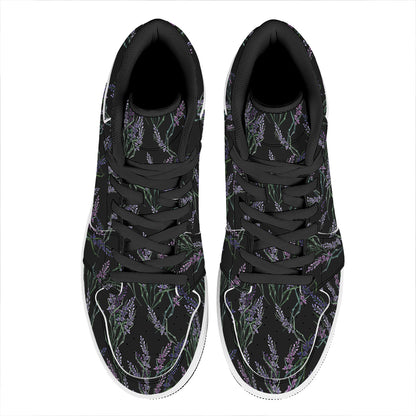Embroidery Lavender Pattern Print High Top Leather Sneakers