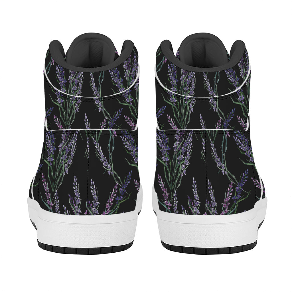 Embroidery Lavender Pattern Print High Top Leather Sneakers
