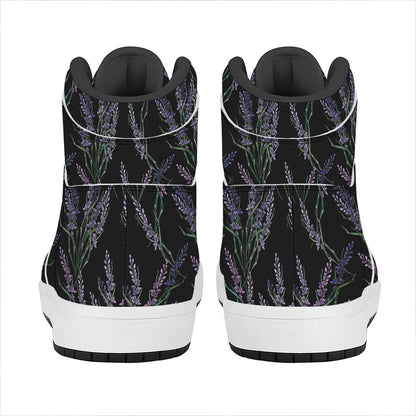 Embroidery Lavender Pattern Print High Top Leather Sneakers