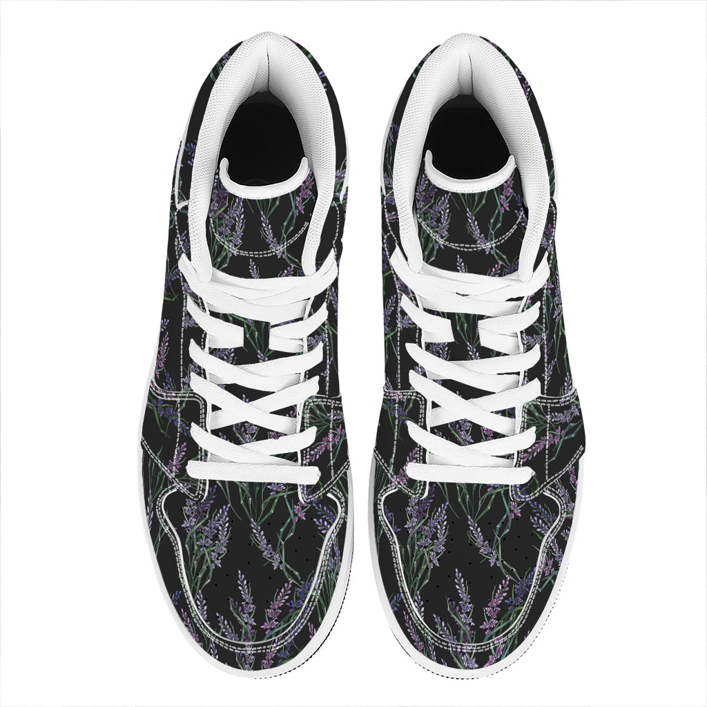Embroidery Lavender Pattern Print High Top Leather Sneakers