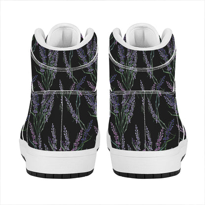 Embroidery Lavender Pattern Print High Top Leather Sneakers