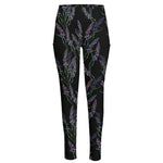 Embroidery Lavender Pattern Print High-Waisted Pocket Leggings
