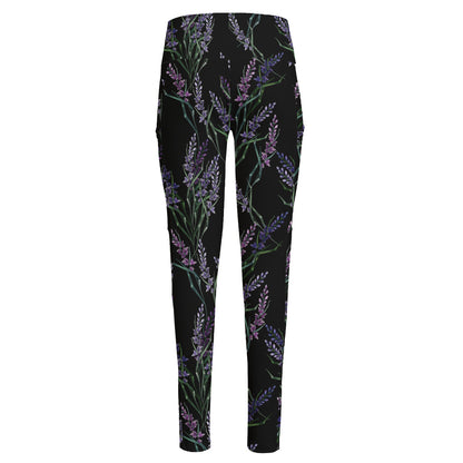 Embroidery Lavender Pattern Print High-Waisted Pocket Leggings