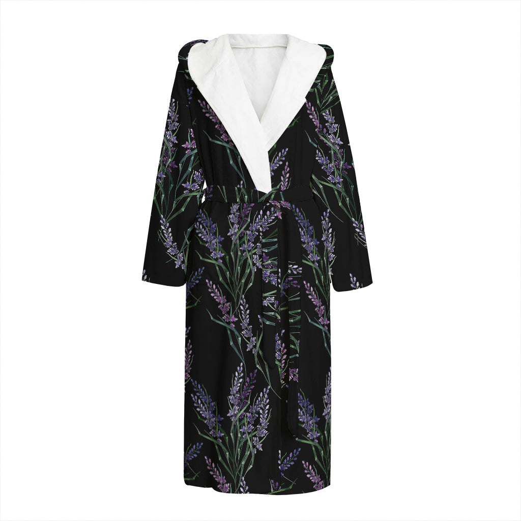 Embroidery Lavender Pattern Print Hooded Bathrobe