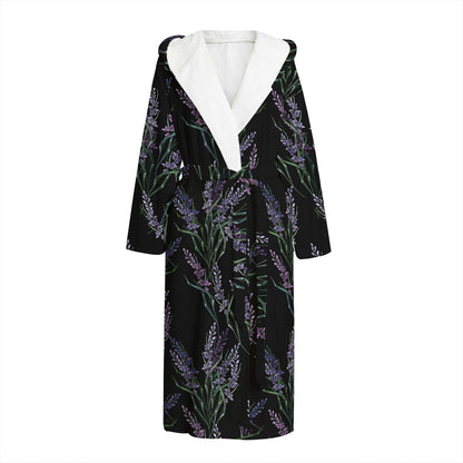 Embroidery Lavender Pattern Print Hooded Bathrobe