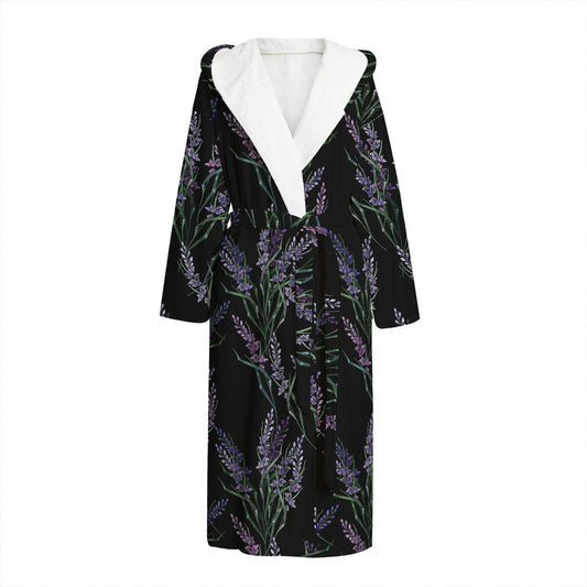 Embroidery Lavender Pattern Print Hooded Bathrobe